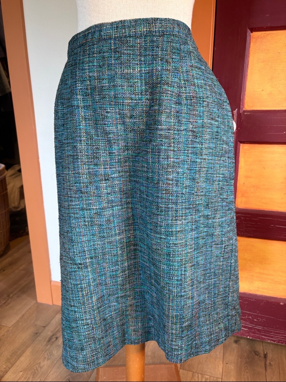 Vintage Silk Woven Teal A-Line Skirt